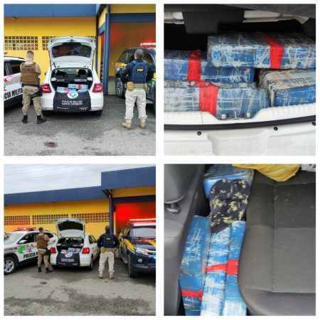Ação conjunta PRF e PM apreende 200 quilos de maconha na BR-101 em Joinville