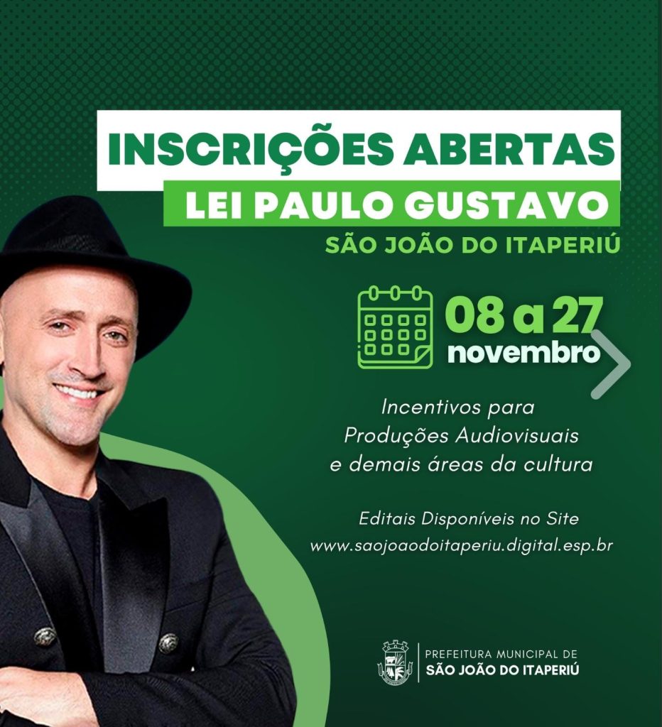 Lei Paulo Gustavo vai distribuir R$50 mil para agentes culturais de São João do Itaperiú