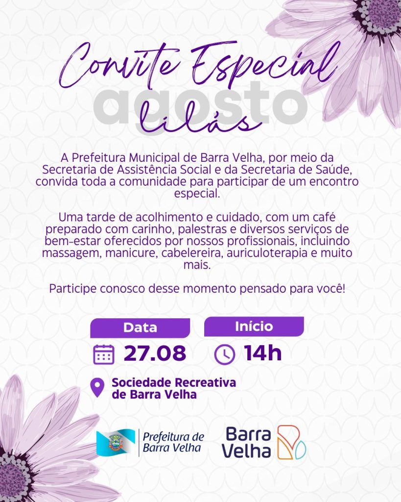 Barra Velha promove tarde de conscientização e cuidado para mulheres no Agosto Lilás